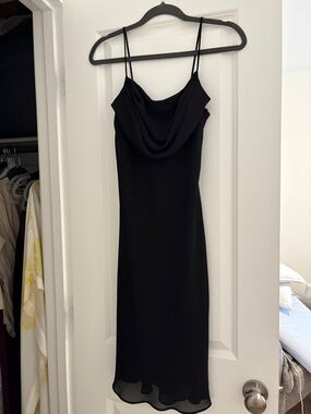 Black Midi Dress with Cowl Neck